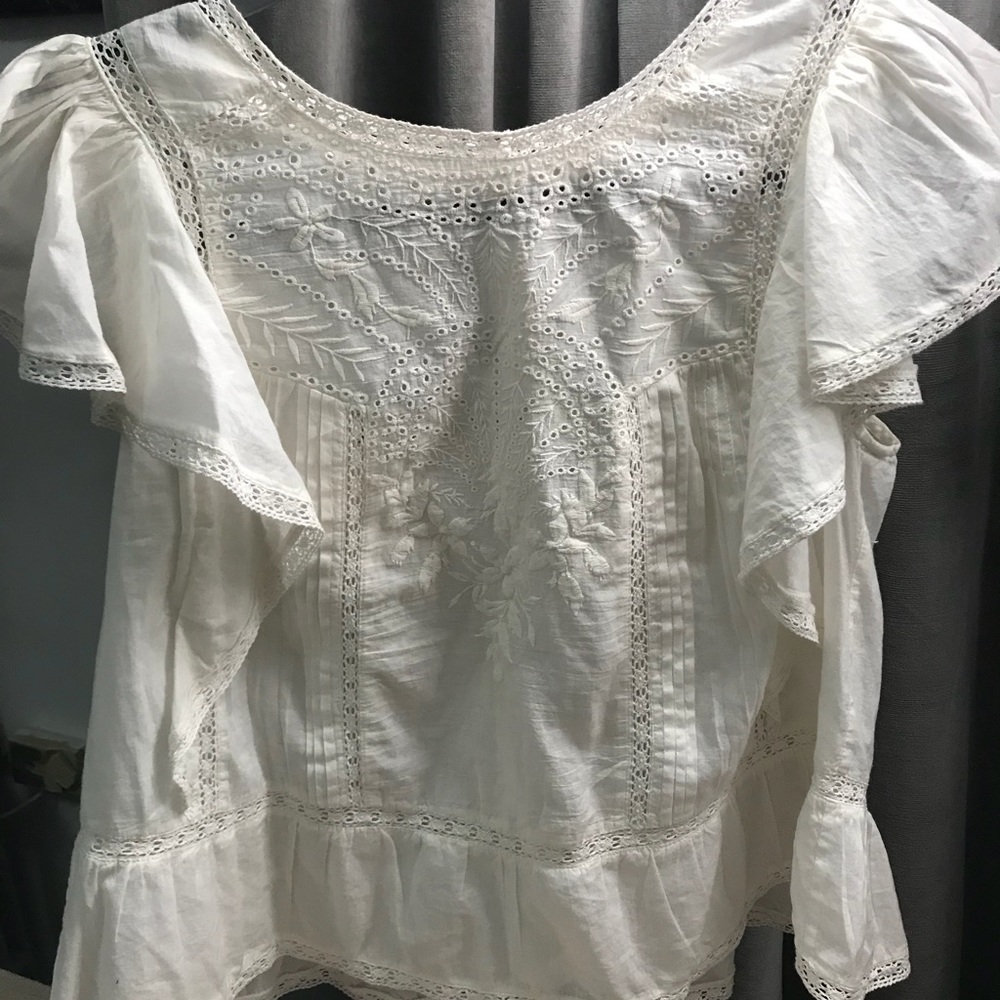 Love Shack Fancy XS white lace blouse